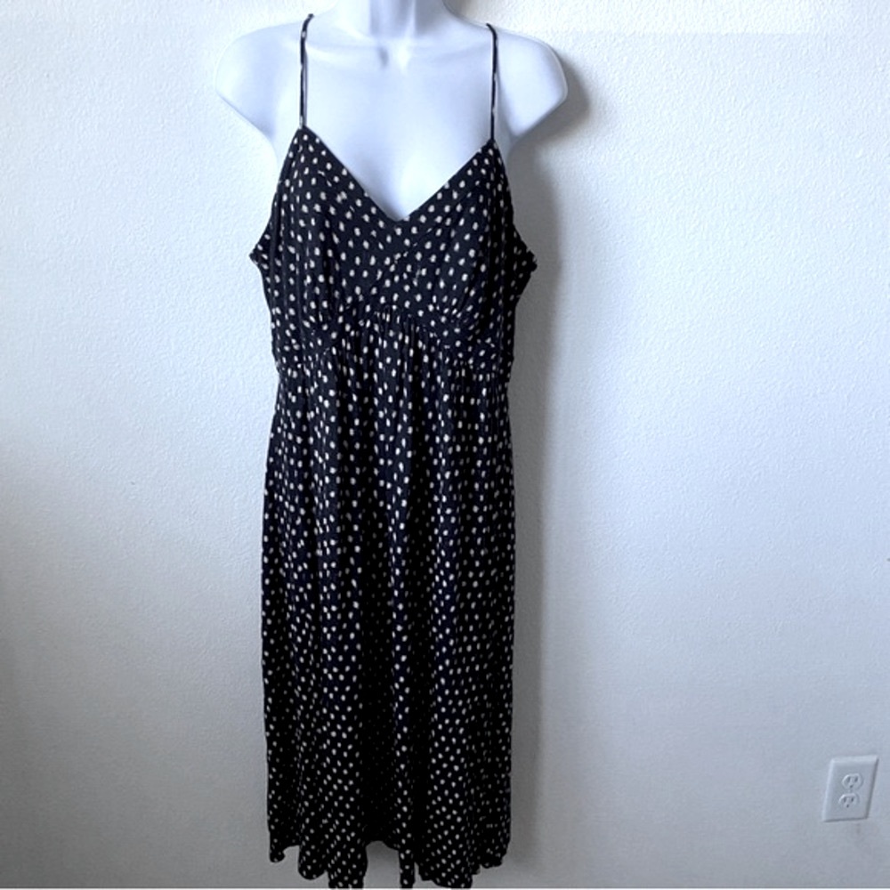 Loft, Slip Dress Navy blue and cream abstract polka dot summer date night